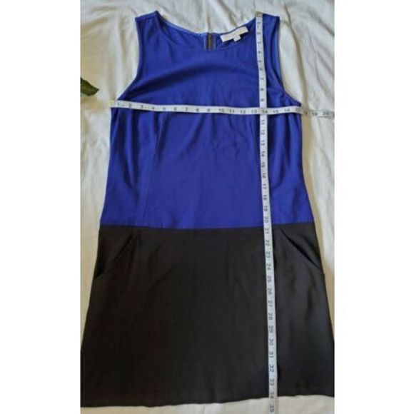 EUC Ann Taylor Loft SZ 10 Blue Black Straight Sleeveless Dress with Pockets - Picture 6 of 7